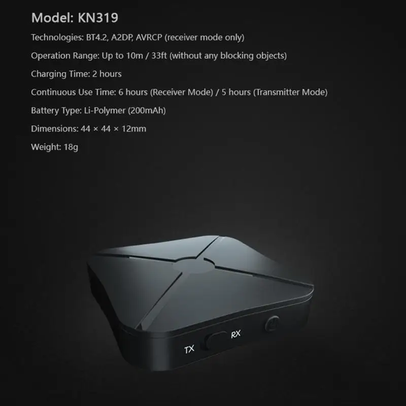 Портативный ПК ТВ Беспроводной аудио адаптер 2 в 1 Bluetooth 4,2 приемник передатчик непрерывного использования время 6h приемник режим