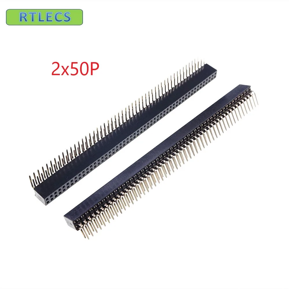 

200pcs 2x50 100 pin / 1x50 50 Pin 1.27mm Pitch Pin Header Female Socket Through Holes PCB Right Angle 4.3mm Height Insulator