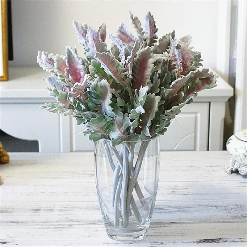 1PC Senecio cineraria 9 Silk Leaves Artificial Plants Faux Flower Decoration For Garden House DIY Wedding Accessories 3 colors | Дом и сад