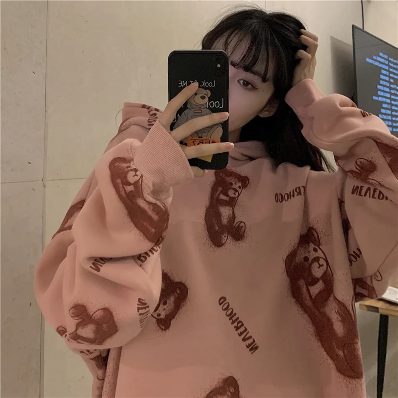 

Spring Casual Harajuku Cartoon Hip Hop Women Sweatshirts Long Sleeve Plus velvet thick Oversized Hoodie Tops Winter Sweatshirt