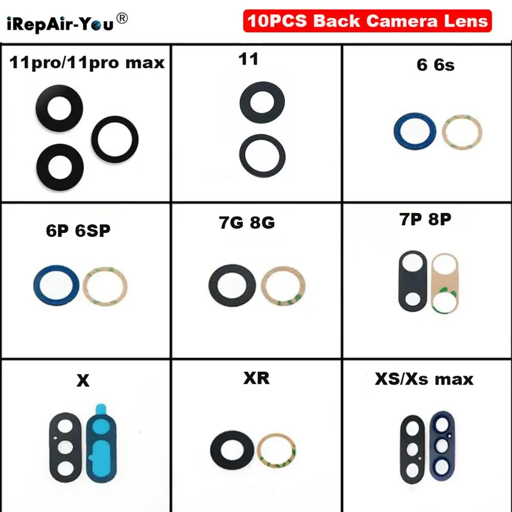 10XBack камера стекло объектива для Apple iPhone 11 12 pro Max задняя стеклянный объектив X Xs max Xr