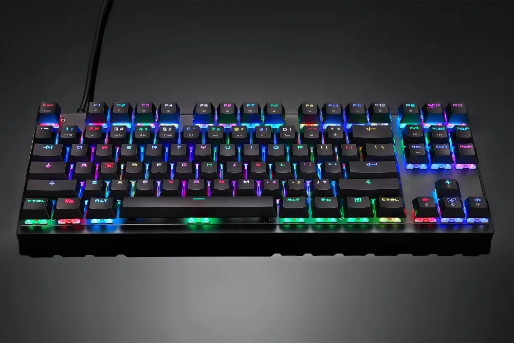 Механическая клавиатура фоновая подсветка RGB светодиодный проводной компьютерная игровая клавиатура, синие/красные переключатели, 87 клавиш N-Key rolover(черный и розовый