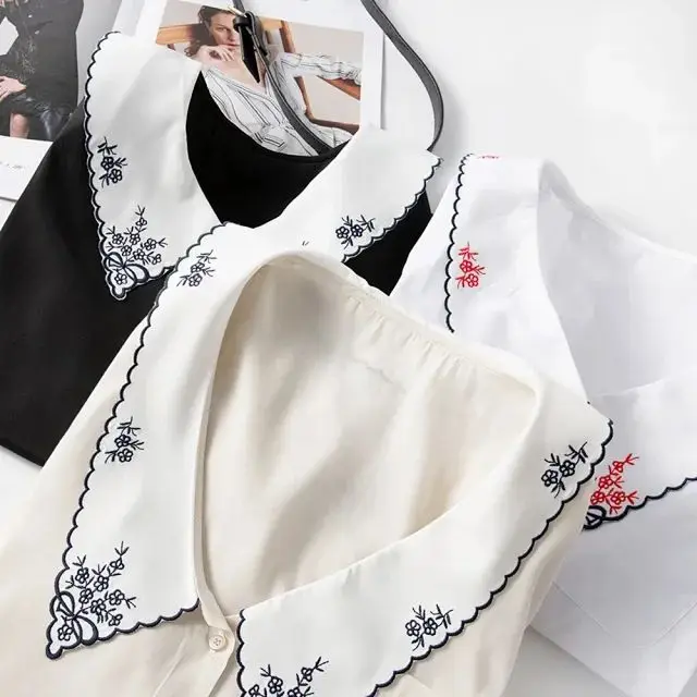 Женские рубашки 2020 ретро кукла воротник Цветочная вышивка ремесло пузырь рукав