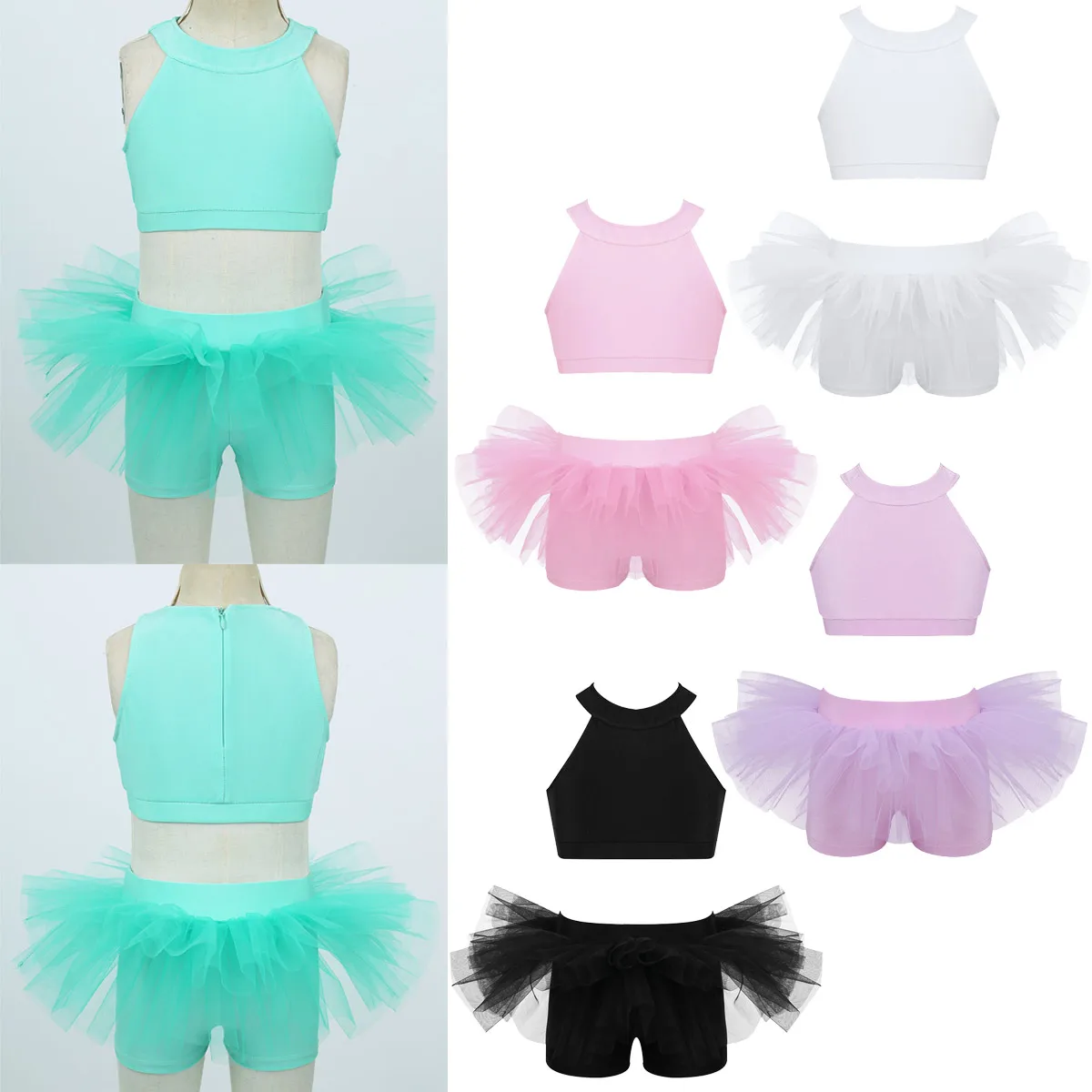 Детский укороченный топ на молнии без рукавов с гофрированными Низами для