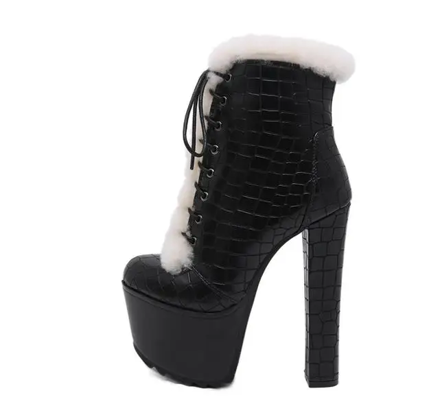 Модные женские ботильоны на шнуровке в стиле панк обувь очень высоком каблуке 16