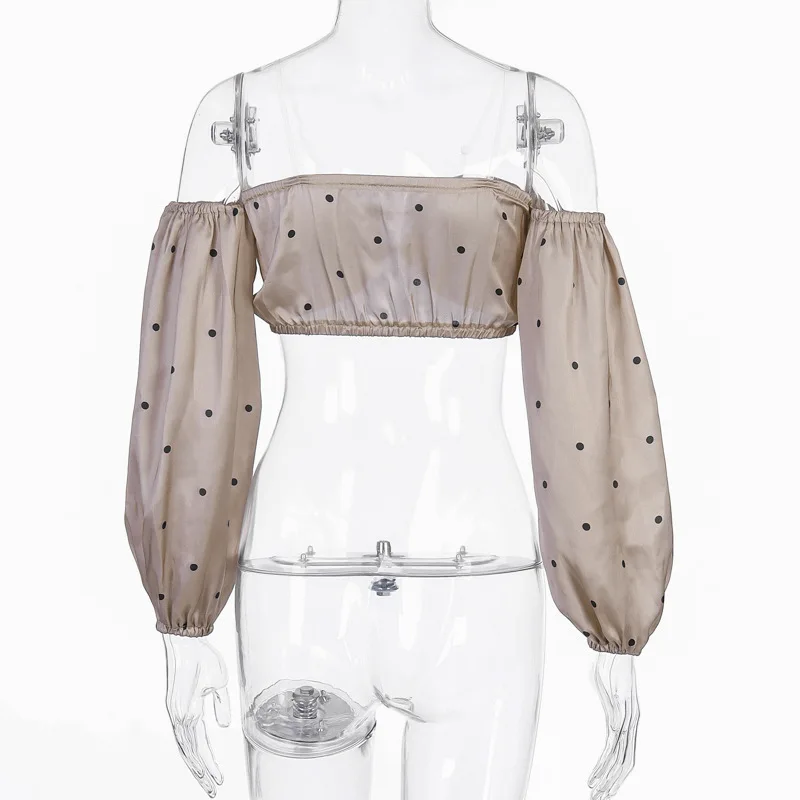

2021 New Style Long-sleeved Polka-dot Metal Buckle Tube Top Strapless Crop Top Ladies T-shirt Retro Short Casual Party T-shirt