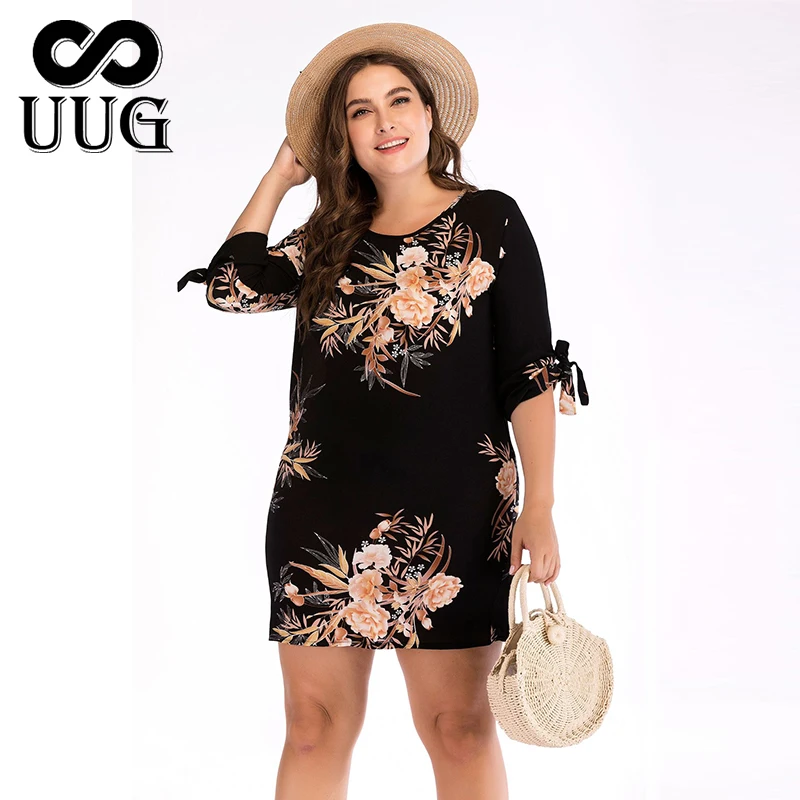 UUG Женская одежда с цветочным принтом плюс размер 5xl 4xl короткие платья Большие