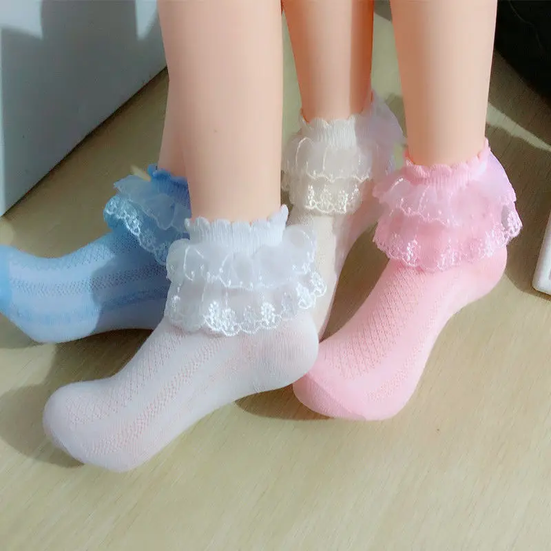 Модные детские носки для маленьких девочек гофрированные милые кружевные