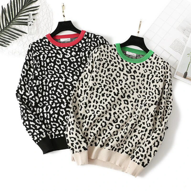 

Gkfnmt Leopard Women O Neck Sweater 2021 Autumn Winter Thick Warm Pullovers Top Soft Female Jumper Knitwear Outfits Pull