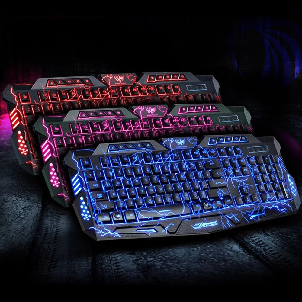 

M200 Purple/Blue/Red LED Breathing Backlight Pro Gaming Keyboard Mouse Combos USB Wired Full Key Professional Mouse Keyboard