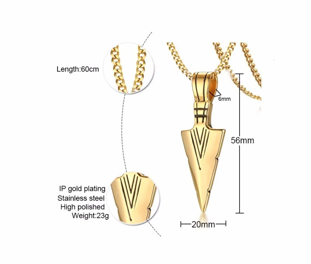 Goldtone Оловянная голова, племенная серфинговая одежда, ожерелье s для мужчин, нержавеющая сталь, копье, кулон, ожерелье с 24 дюймов