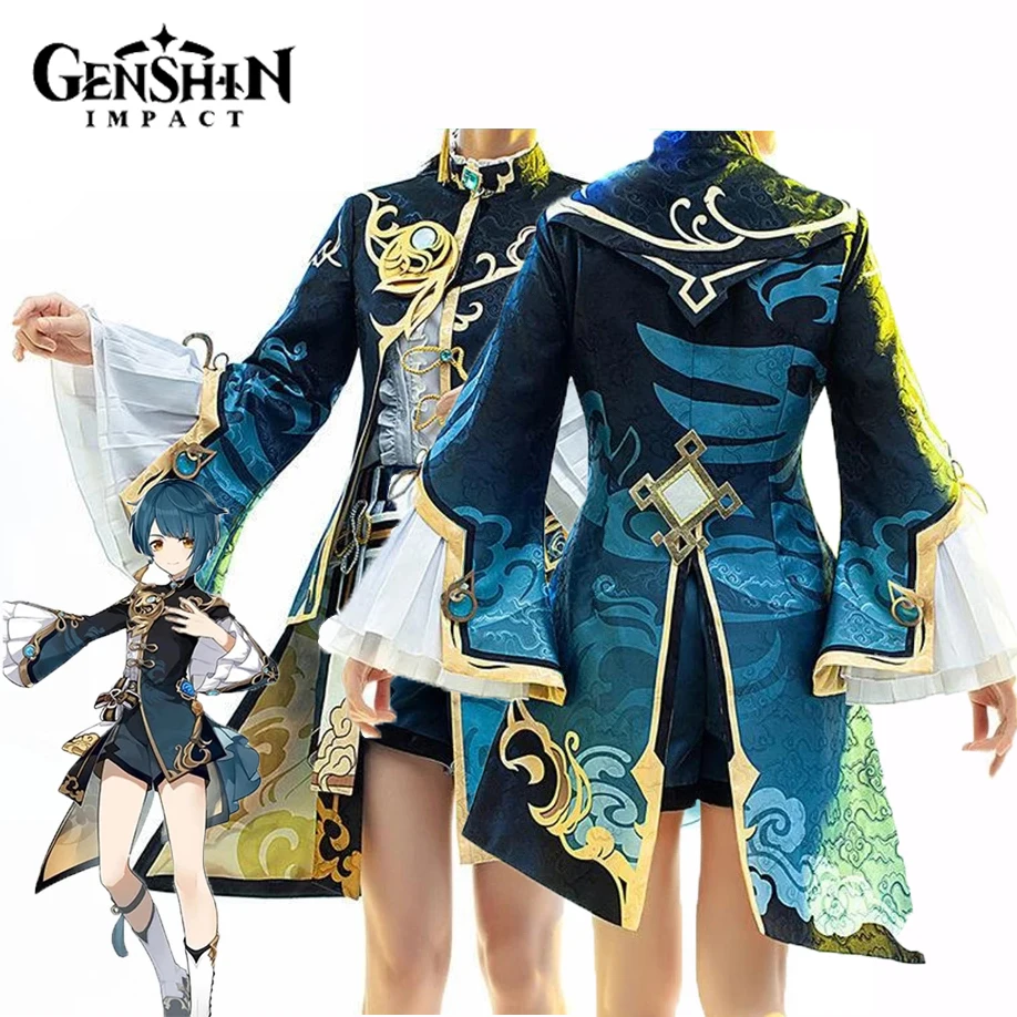 

Genshin Impact Anime Game XingQiu Cosplay Costume with Wig Set Uniform Genshin Impact Wig Halloween Cosplay Costumes for Women