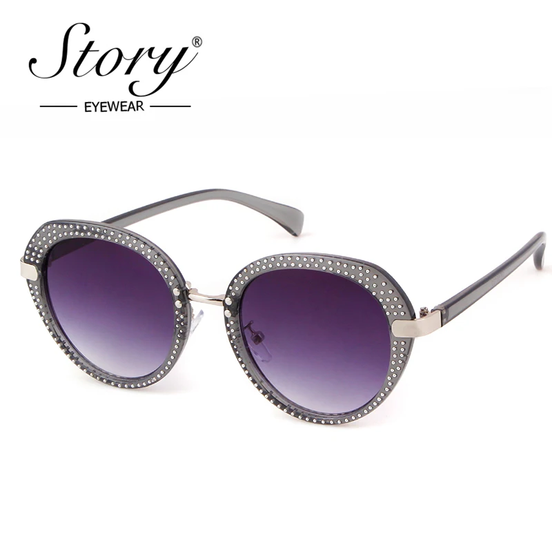 Овальные Солнцезащитные очки с заклепками STORY 2018 женские круглые винтажные