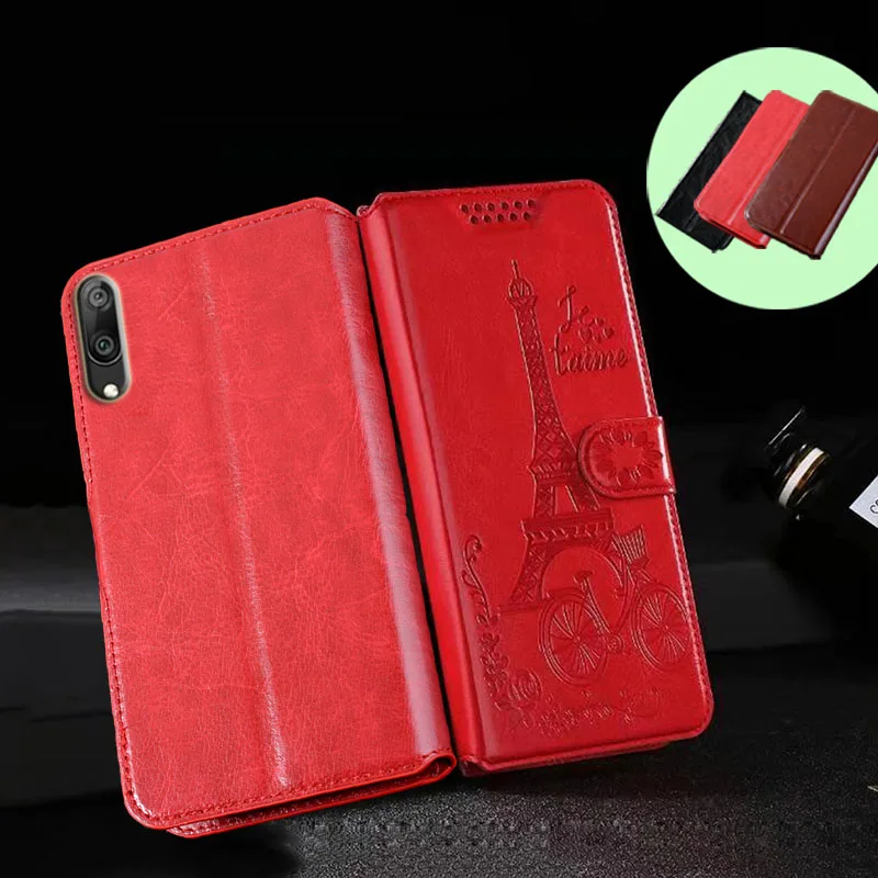 

Кожаный чехол-бумажник с рисунком дерева и башни для телефона Huawei Y7 Pro 2019