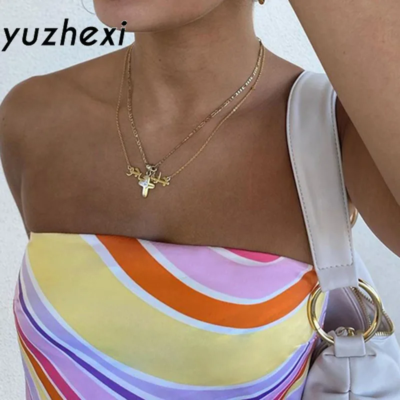 YUZHEXI c бантом в полоску цветастой радуги для детей Топ бандо Женская летняя обувь
