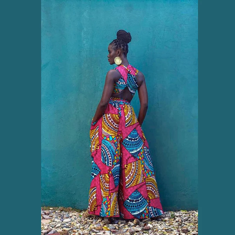 Сексуальный длинный комбинезон с широкими штанинами Женский Африканский наряд