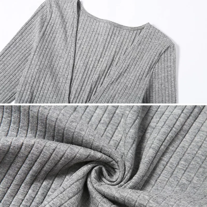 

Kywommnz Autumn And Winter 2021 Long Sleeve Dress With Belt, Deep V-neck, Low Cut And Stripe, E2104