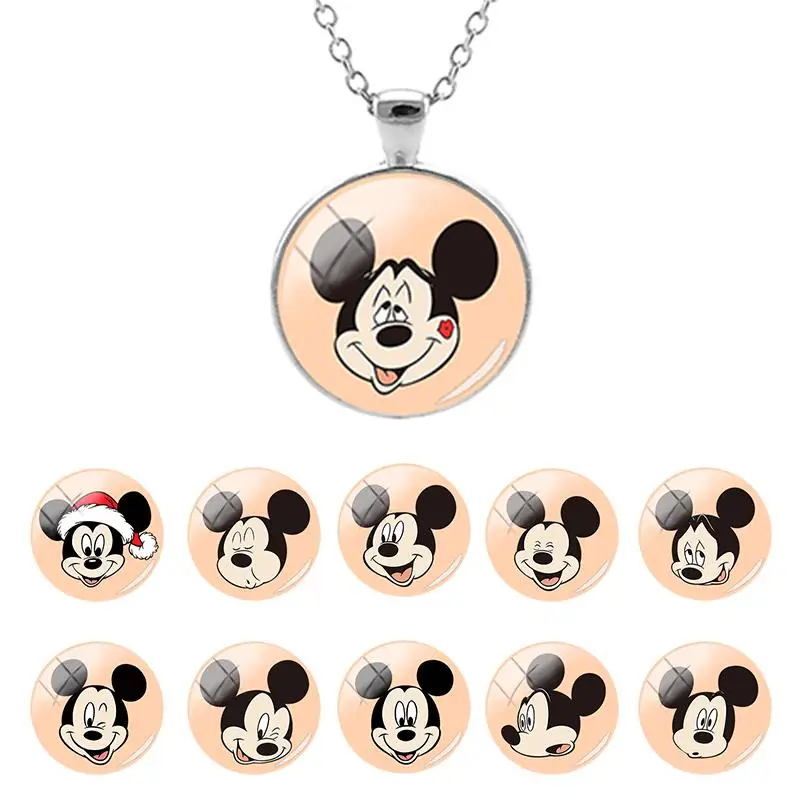 

Disney Mickey Mouse Cute Expression 25mm Glass Dome Pendant Long Necklace for Girls Cabochon Jewelry Hot Sale Gifts MIK254-25