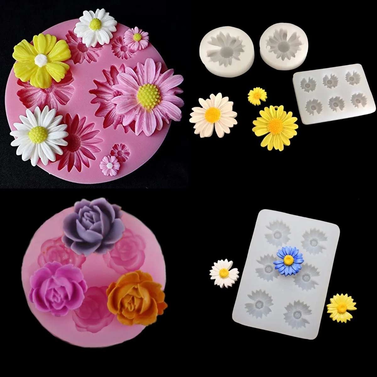 

Силиконовые формы в виде ромашки с цветами розы, форма для полимерной глины, инструменты для шоколавечерние, выпечки, свадьбы, кекса, топпер...