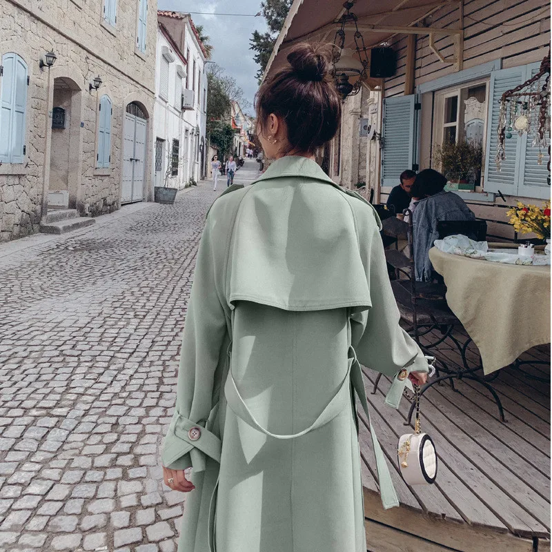 

2020 British Style Trench Coat For Women Spring Autumn Long Femme Double-Breasted Outerwear Loose Slim Belted Windbreaker