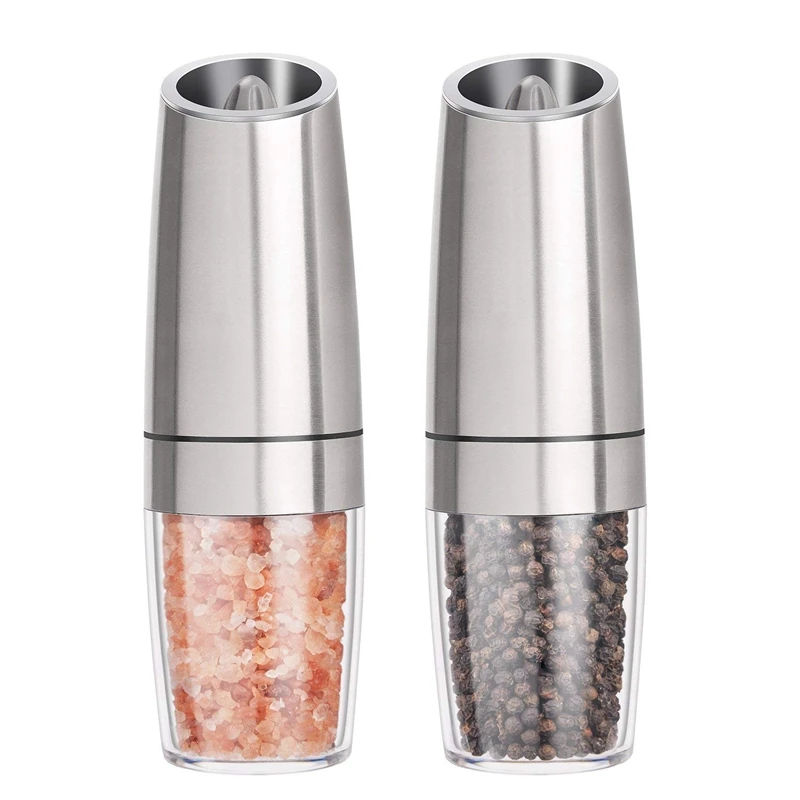 

Gravity Electric Salt And Pepper Grinders Set - Battery Operated, Stainless Steel Automatic Pepper Mills With Blue Led Light