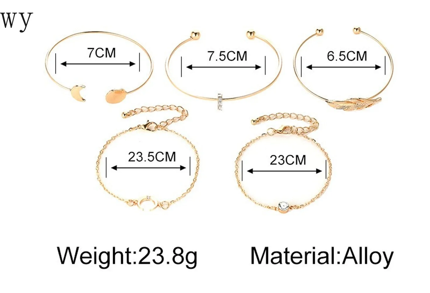 

5Pcs/set NewestBohemian Gold Color Moon Leaf Crystal Opal Open Bracelet Set for Women Punk Boho Beach Bangle Jewelry Gift