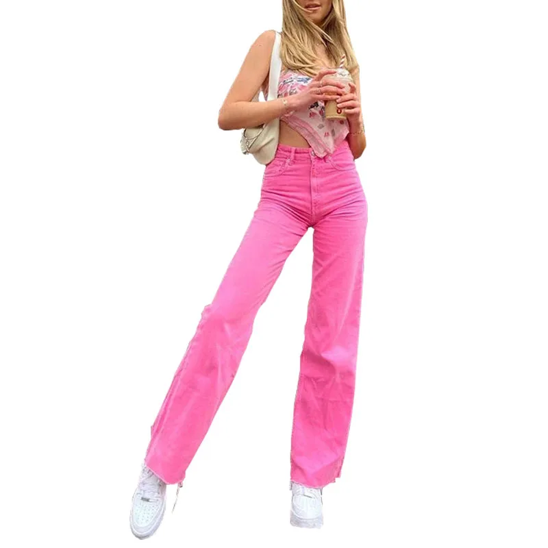 

Yellowgreen pink Jeans mom Women High Waist Baggy Jeans Straight Leg Pants Fashion Casual Denim Trousers Streetwear High Quality