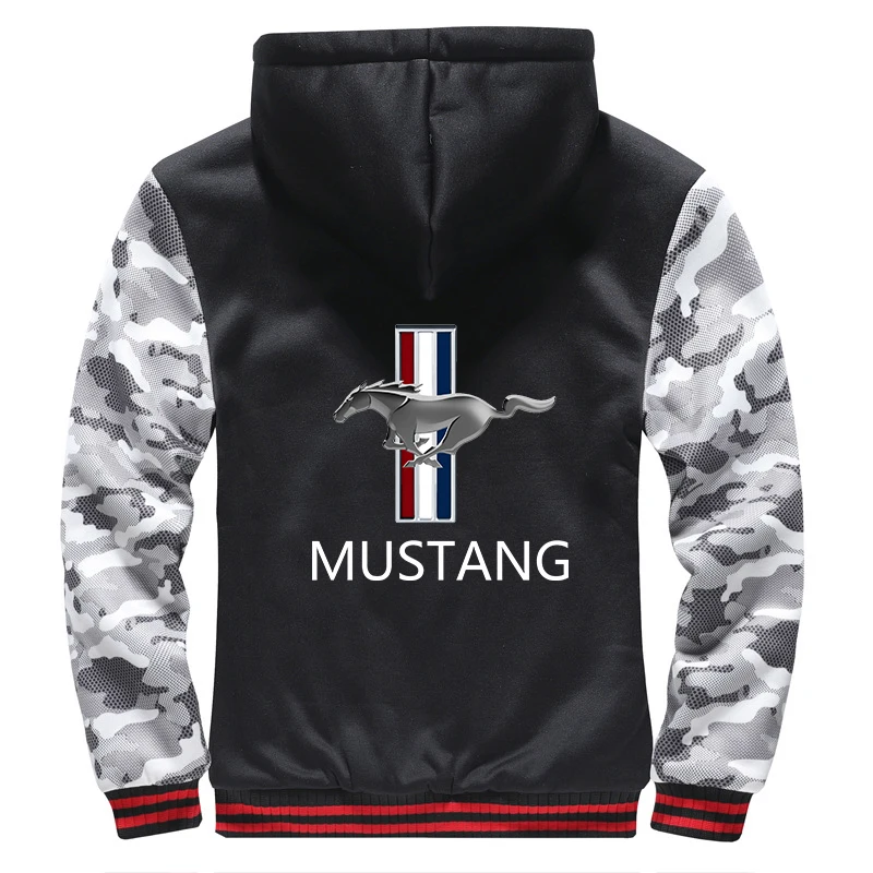 

2020 Mustang Winter Men's Brand Print Thicken Jacket Sport Male Hoodies Zipper Sweatshirt tracksuit College Coat