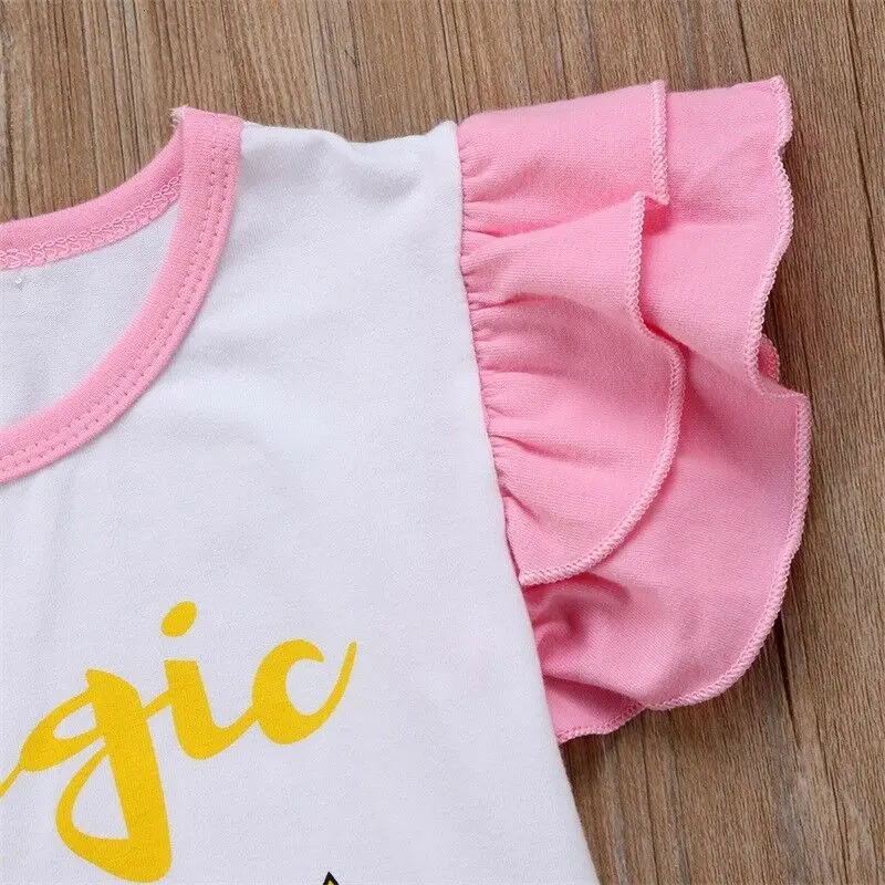 Футболка с единорогом для маленьких девочек + розовая кружевная юбка пачка 2