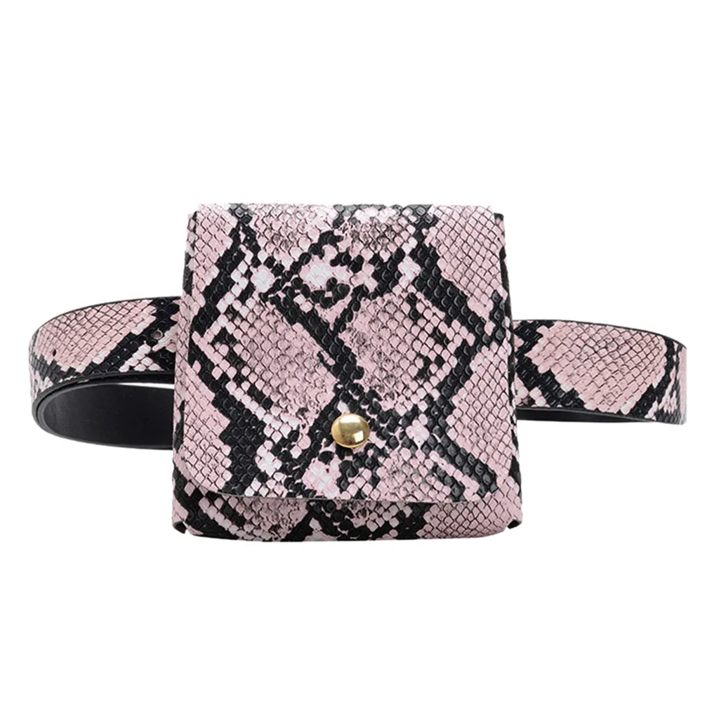 Розовый Women Waist Bag Fanny Pack snake Printed Outdoor Sports Belt bag mini coin Purse Pouch Hasp Messenger Bag Chest Bags heuptas new - Цвет: Розовый
