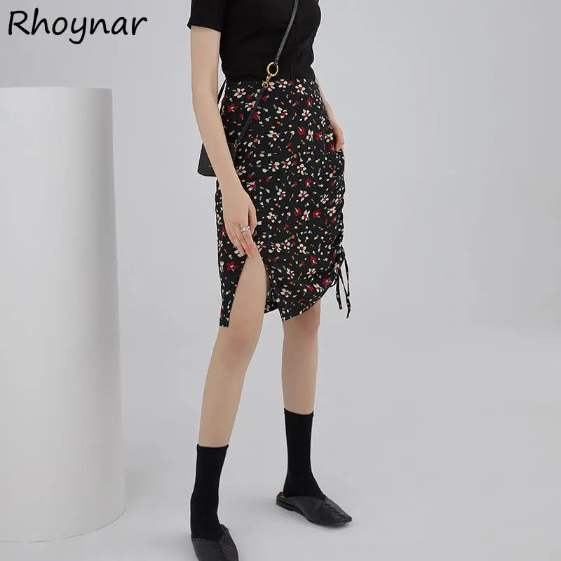 

Skirts Women Chic Shirring Design Retro All-match Summer High Waist Sexy Fashion Party Ladies Clothes OL Holiday Bottom Stylish