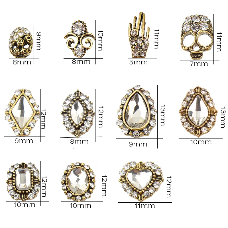 20 шт./лот ретро сплав гвозди Шарм хрустальные бриллианты СТРАЗА под камень дизайн ногтей Декор ювелирные изделия аксессуары Стразы