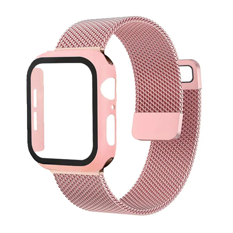 Стекло + чехол ремешок для Apple Watch Band 45 мм 41 38 40 42 44 защита экрана браслет Магнитная Петля iWatch 5 4 3 6 SE | Отзывы и видеообзор -1005003587623667