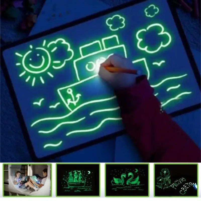 

Draw With Night Light In Dark Children Funny Toys Writing Magic Drawing Board Set Educational Russian Language Noctilucent Kids