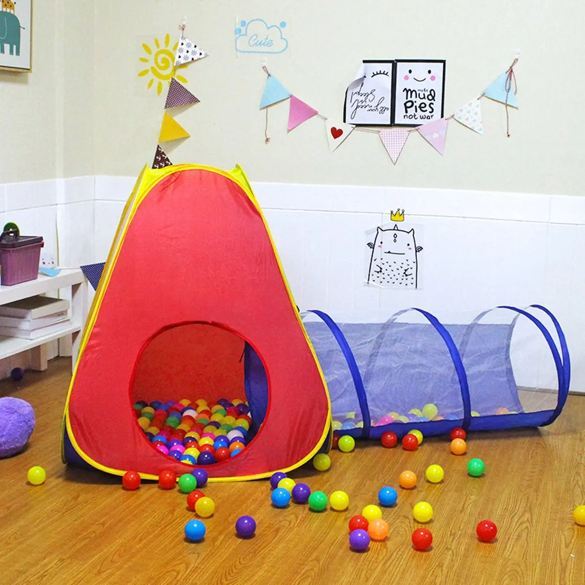 

Kids Tent House Play Toys Tunnel Crawling Playhouse Castle Portable Children Ocean Ball Pool Pit Baby Folded Indoor Outdoor Game