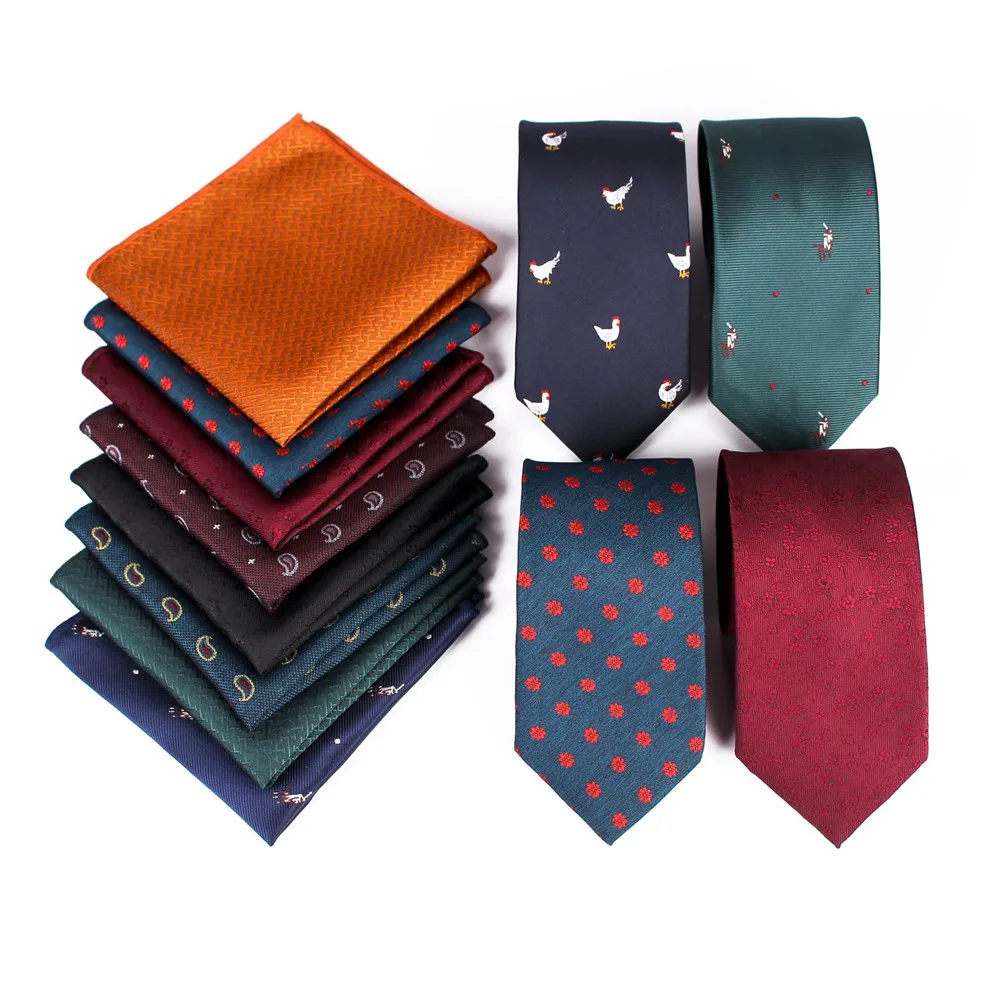 

10Pcs/Lot 7cm Wide Skinny Ties for Men Silk Neckties Mens Wedding Tie Pocket Square Set Man Black Necktie Handkerchief Set B158