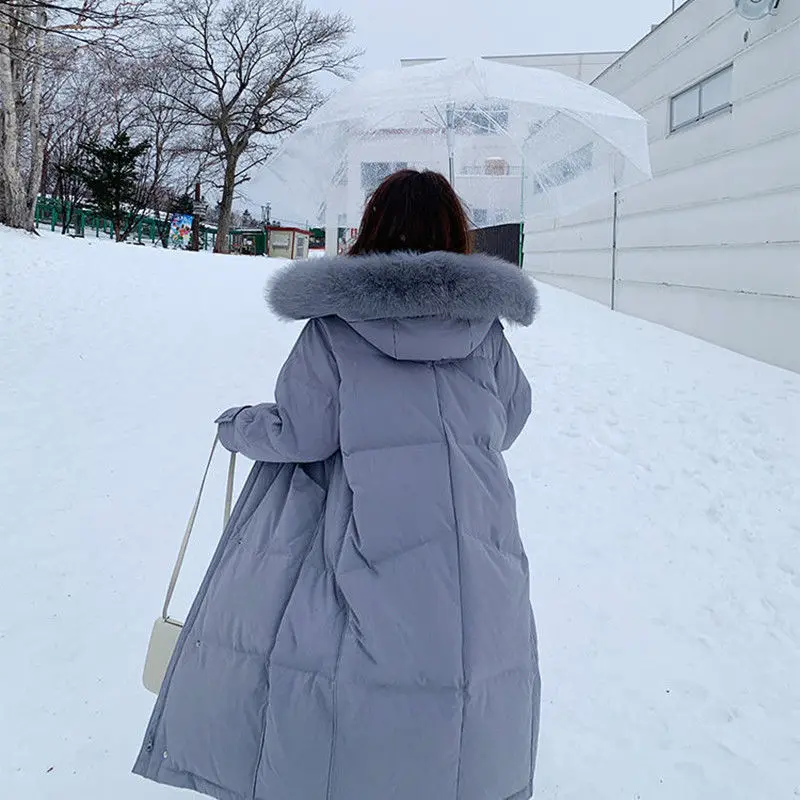 Женский Винтажный Длинный пуховик на 90% белом утином пуху свободное толстое