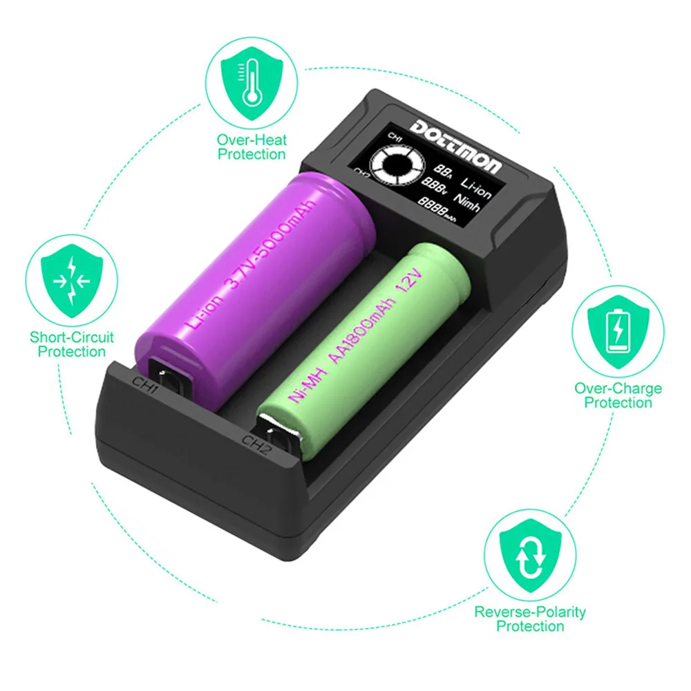 Универсальное интеллектуальное зарядное устройство с 2 слотами ЖК дисплей 18650 3 7