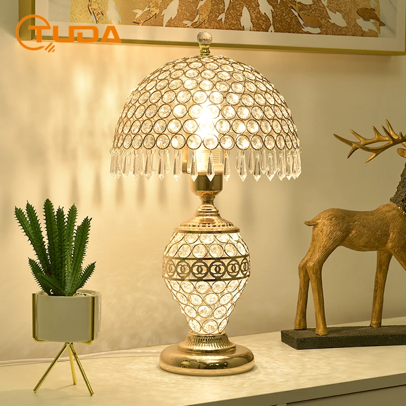

TUDA 25x45cm Free Shipping Crystal Table Lamp for Bedroom Living Room Bedside Lamp LED Night Lamp Home Decor Luxury E27 Eu Plug