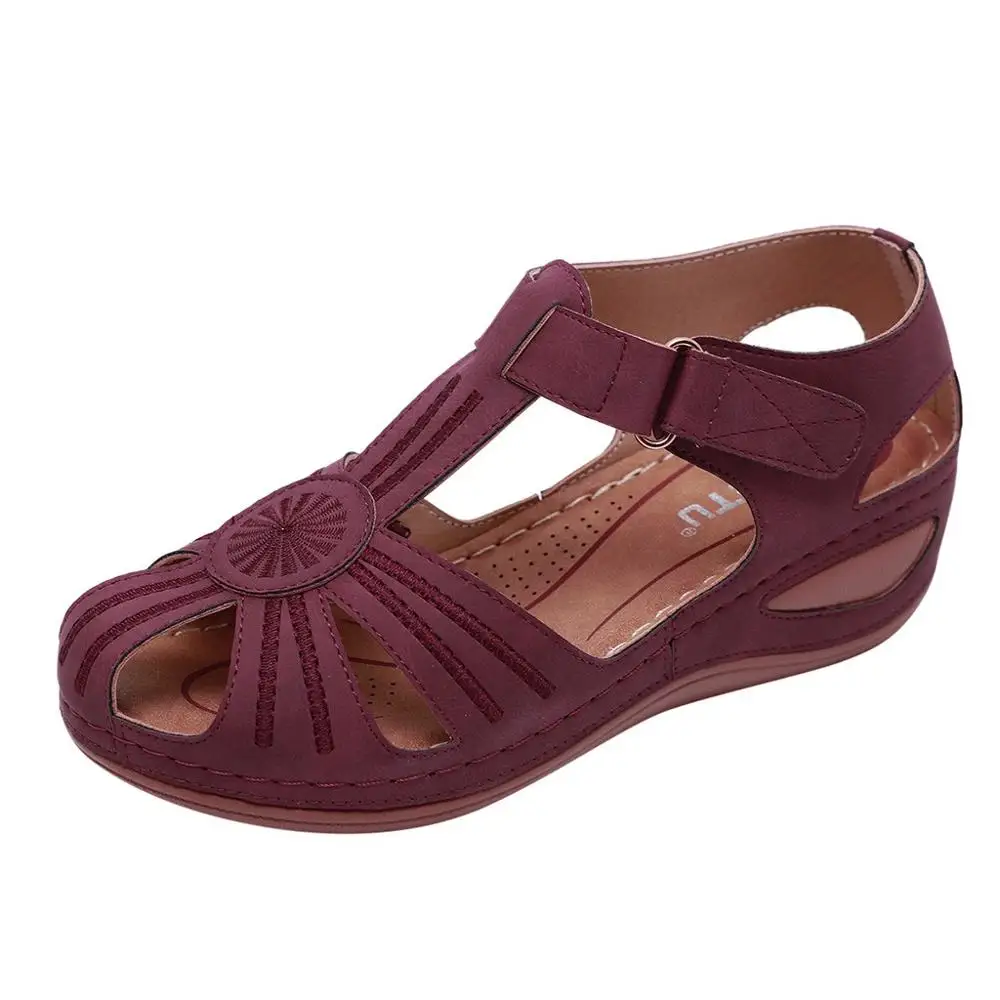 Красный Women's Ladies Girls shoes woman Comfortable Ankle Hollow Round Toe Hollow Out Sandals Soft Bottom Sole Shoes zapatos de mujer - Цвет: Красный