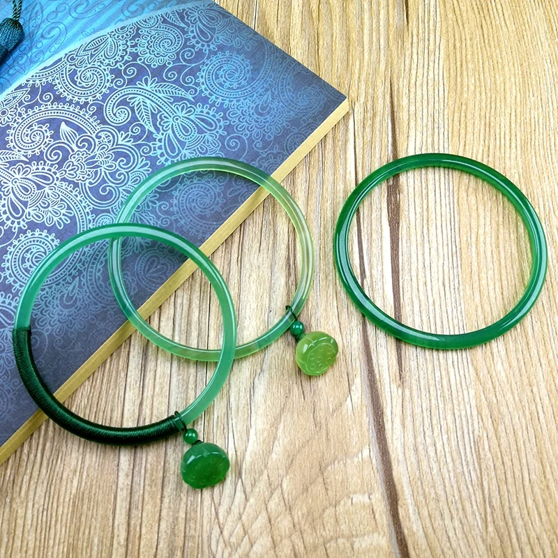 Натуральный агат Лотос зеленый нефрит тонкий узкий для женщин | Украшения и