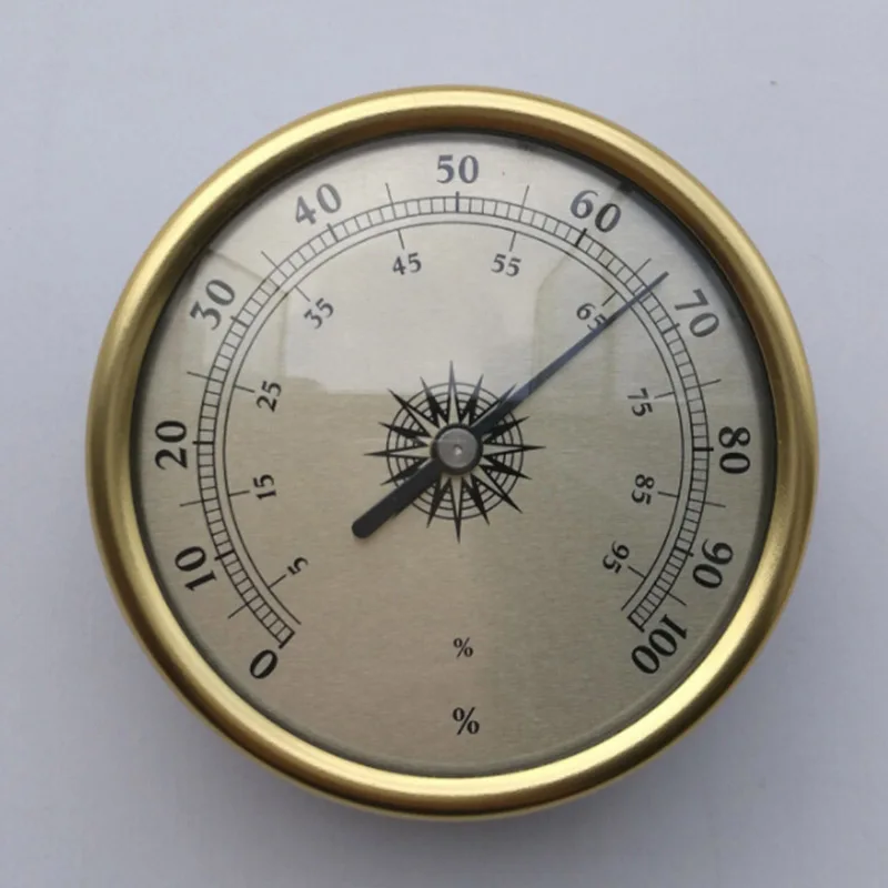 

72*34mm Hygrometer PE Elastic Adopts Aluminum alloy Indoor Durable Gold 0~100%(RH)