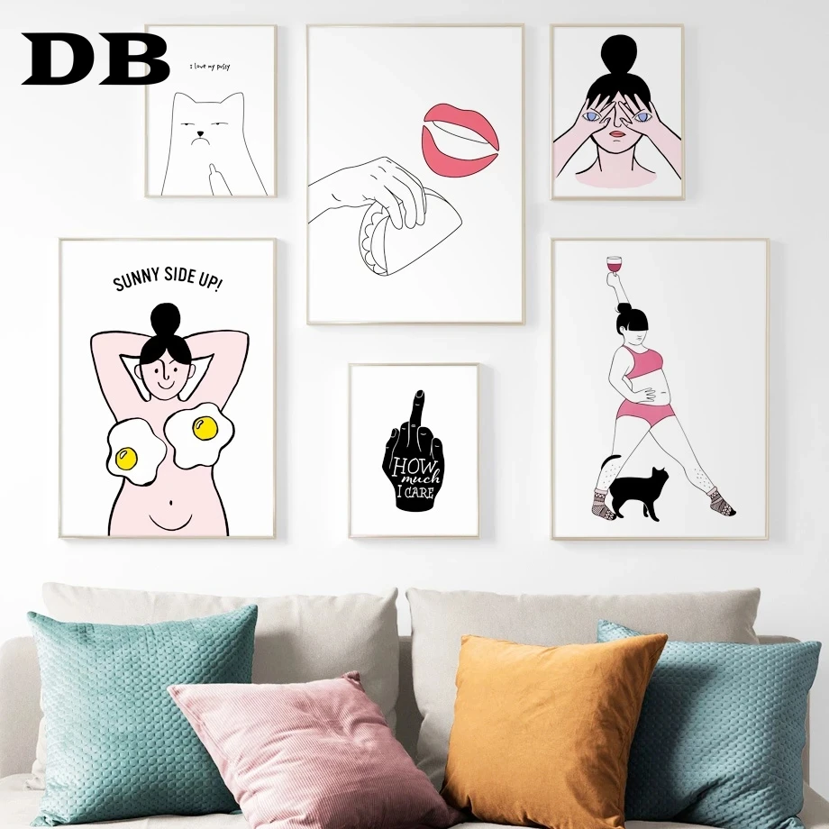 

Middle Finger Cat Sexy Girl Lips Life Quotes Wall Art Canvas Painting Nordic Posters And Prints Decor Pictures For Living Room