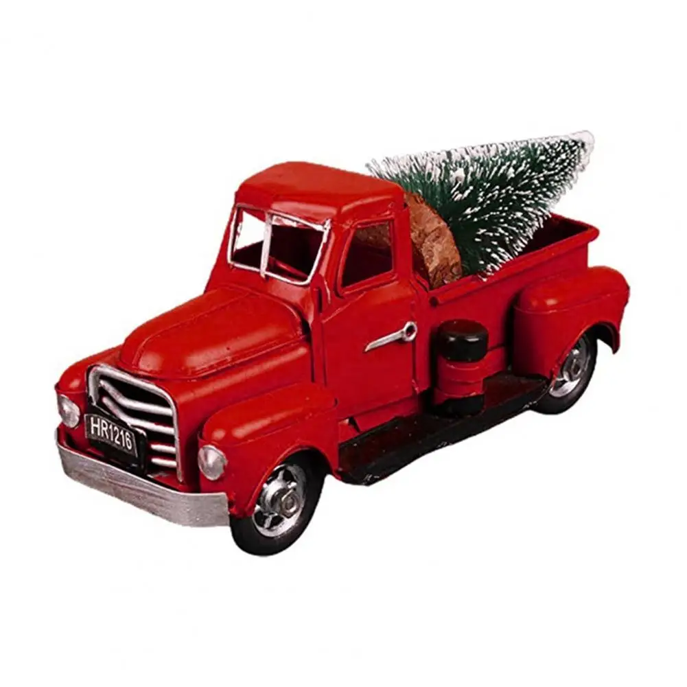 

Christmas Presents Truck Model With Tree Miniature Vintage Chic Red Metal Truck Ornaments Exquisite Gifts Home Crafts Decor