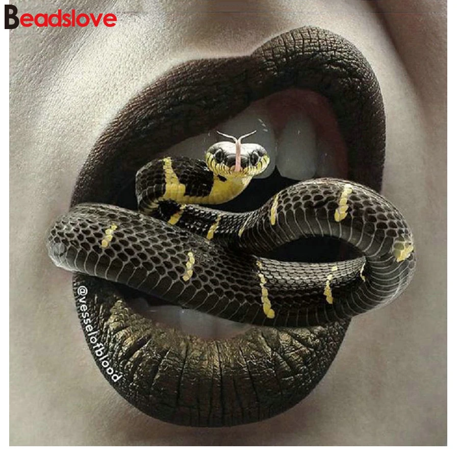 

Картина из квадратных камней 5D "сделай сам", с изображением женщины, губ, змеи