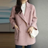 2021 autumn and winter new fashion herringbone pattern loose woolen coat women trendy winter coat women elegant