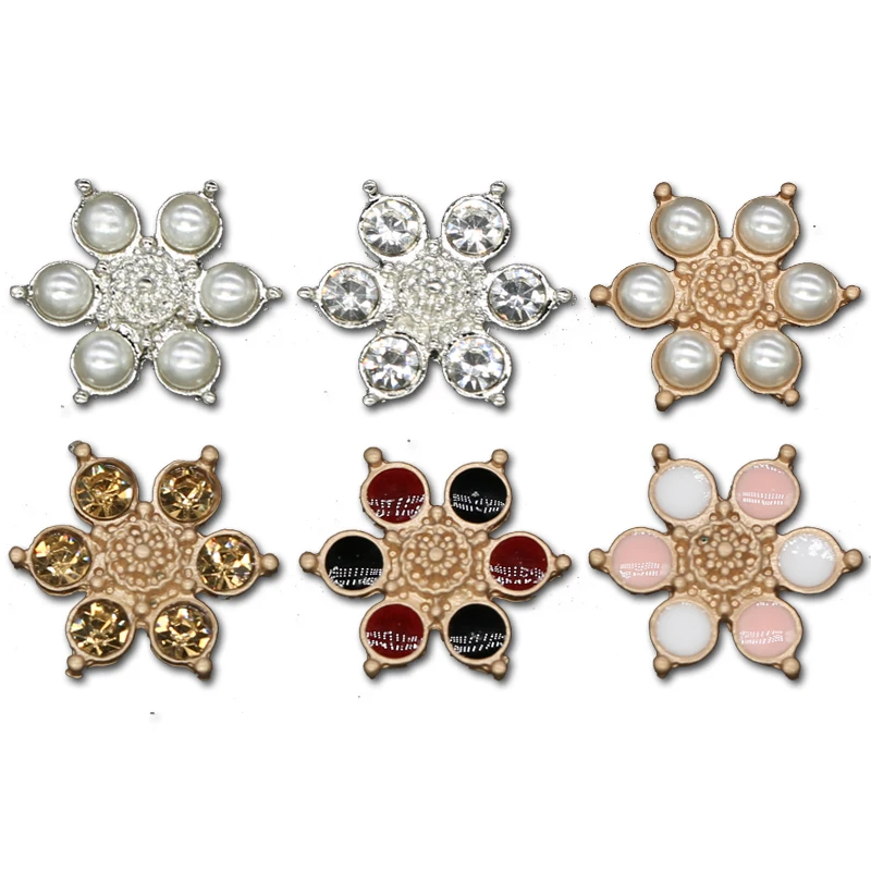 6 шт. цветочных пуговиц жемчужное золото металл бриллианты декоративная одежда