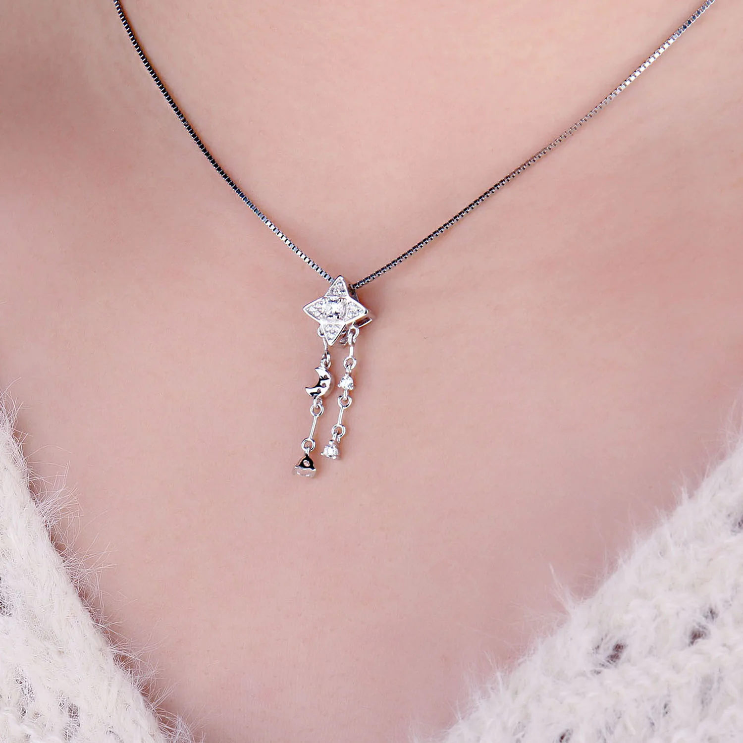 JPalace Star Moon Silver Pendant Necklace 925 Sterling Choker Statement Women Jewelry Without Chain | Украшения и аксессуары