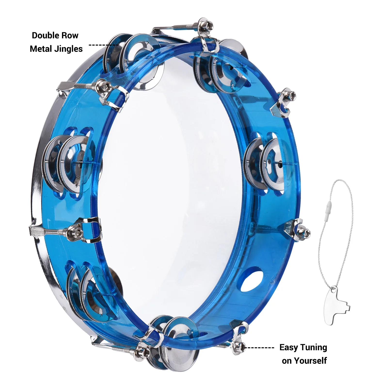 Muslady 8-inch Tambourine Handbell Hand Drum with Double Row Jingles Percussion Instrument |