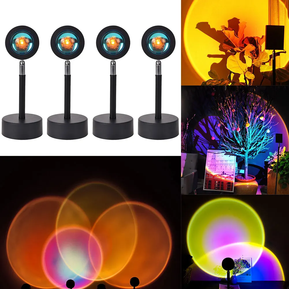 

USB Rainbow Sunset Projector Atmosphere Night Light Adjustable Home Coffee Shop Background Wall Decoration Colorful Lamp